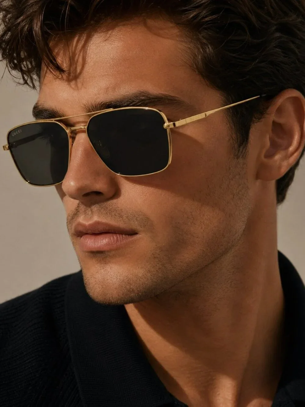 Gucci Men Sunglasses Gold Brown Rectangular GG1957SA 002 NEW AUTHENTIC